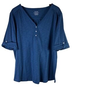 New Chicos Ultimate Tee Top T-shirt Henley Shirt Sz 4 (2X XXL 20 22) Blue